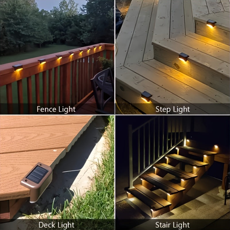 Lámpara de energía nueva, lámpara solar de 4 piezas, lámpara de escalón solar, lámpara de valla, lámpara de jardín, lámpara de escalera, lámpara solar de carga, 4 piezas por caja, 3 colores de concha, 3 colores de luz, un total de 9 combinaciones para el