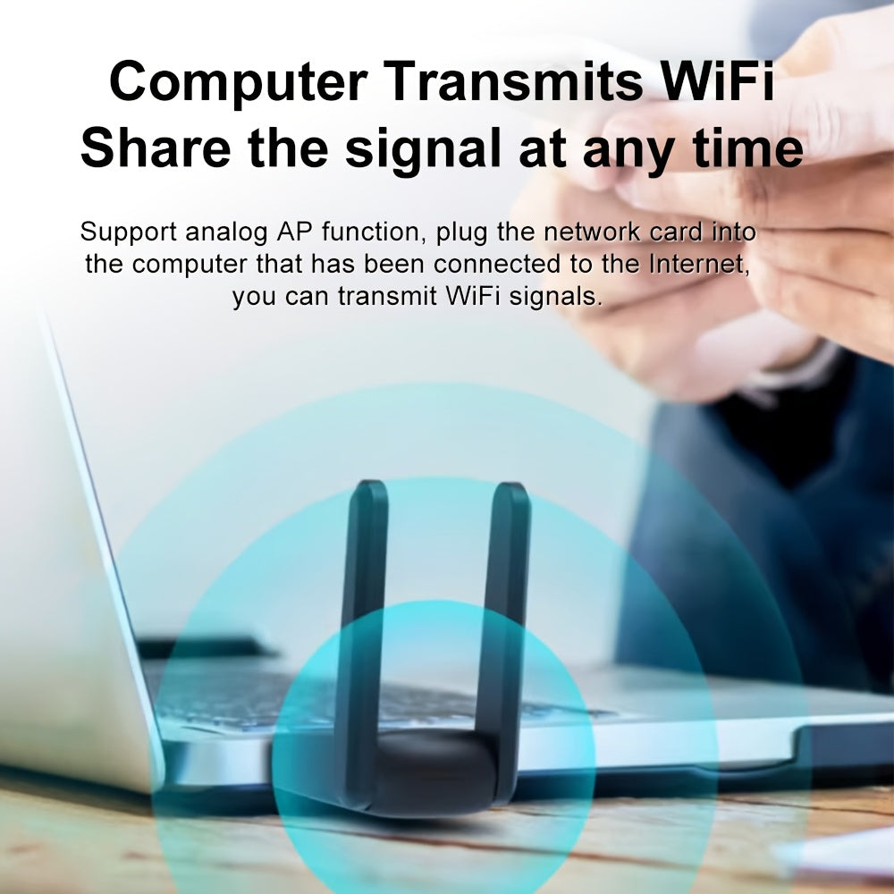 Adaptador de red inalámbrico WiFi 6, adaptador de red inalámbrico USB 1300Mbps con antena dual banda de alta ganancia incorporada, compatible con 5G/2.4G, viene con controladores y es compatible con Windows 10/11/8.1/7, habilita la función de Wi-Fi y pun