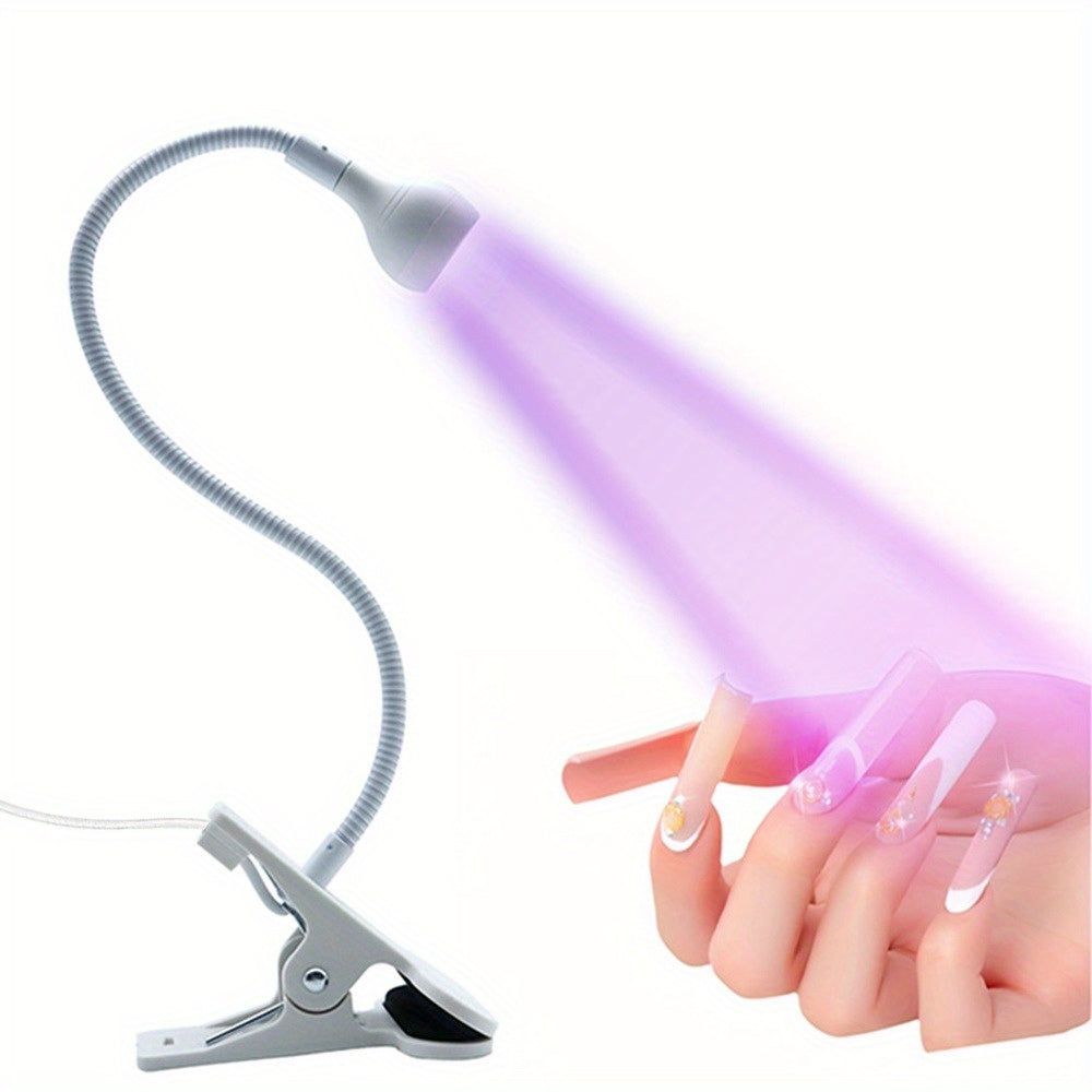 1 lámpara de uñas LED rotativa alimentada por USB con tubo metálico flexible - Luz púrpura flexible para arte de uñas DIY, curado de gel y decoración del hogar - Ideal para dormitorio, sala de estar o escritorio, accesorios de tecnología de uñas, lámpara