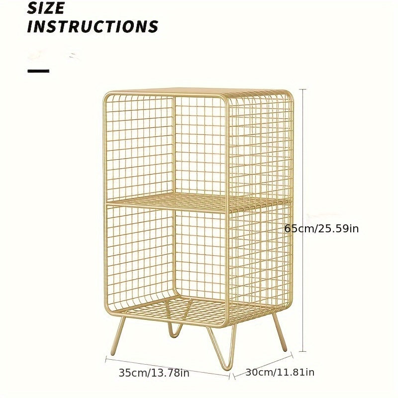 Estantería de Metal Escandinava de 2 Niveles - Estante Moderno Independiente, Acabado Dorado, Ideal para Dormitorio, Sala u Oficina - Organizador Duradero y Ahorrador de Espacio para Libros, Decoraciones y Ropa, Sistema de Estanterías Elegante