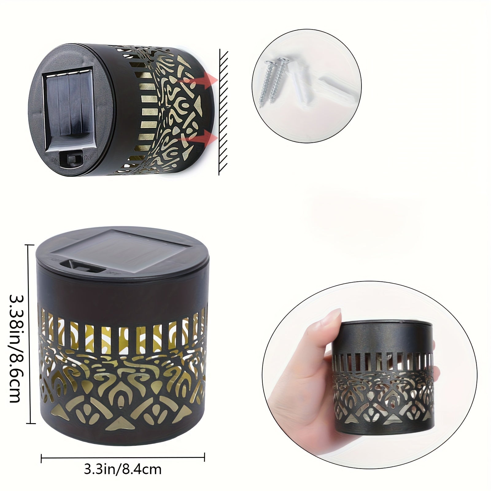 2 luces de pared huecas alimentadas por energía solar - Diseño de girasol y mandala, luces decorativas de jardín al aire libre de montaje semienterrado con sensor de luz, fijo de metal recargable para patio, jardín o porche, decoraciones solares al aire