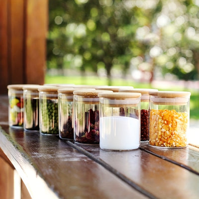 Juego de 6 Tarros de Vidrio con Sello, Frascos para Especias, Recipientes Redondos Vacíos, Tarritos Gruesos, Ideales para Condimentos, Café en Grano, Té y Hierbas