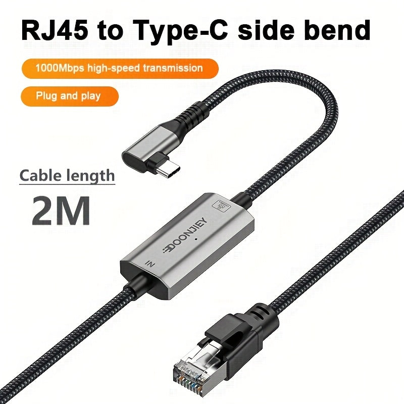 Adaptador USB-C a Gigabit Ethernet, convertidor de puerto de red RJ45 de 90 grados, adaptador de red Type-C plug and play, compatible con MacBook/Huawei/para portátiles for lenovo, modo de alimentación sin carga, amigable con Homekit, método de control d