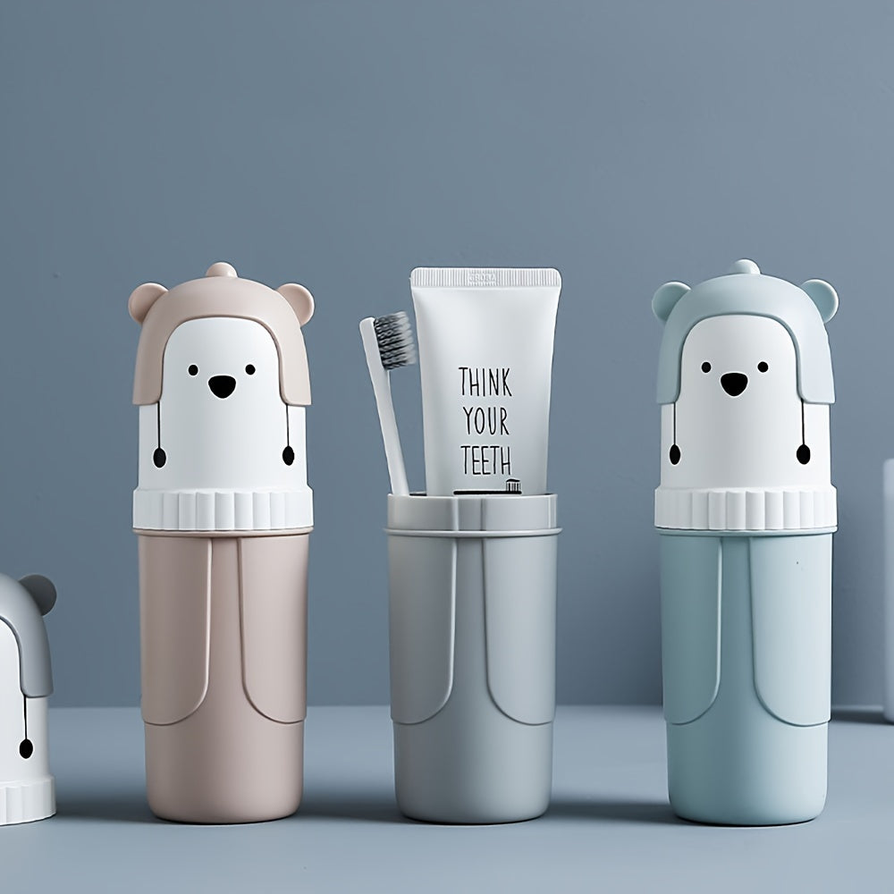 1 Pieza, Portátil Cepillo De Dientes De Viaje, Vaso De Plástico, Diseño De Oso Lindo, Vaso Para Enjuague Bucal De Baño Para Viajes De Negocios Y Vacaciones