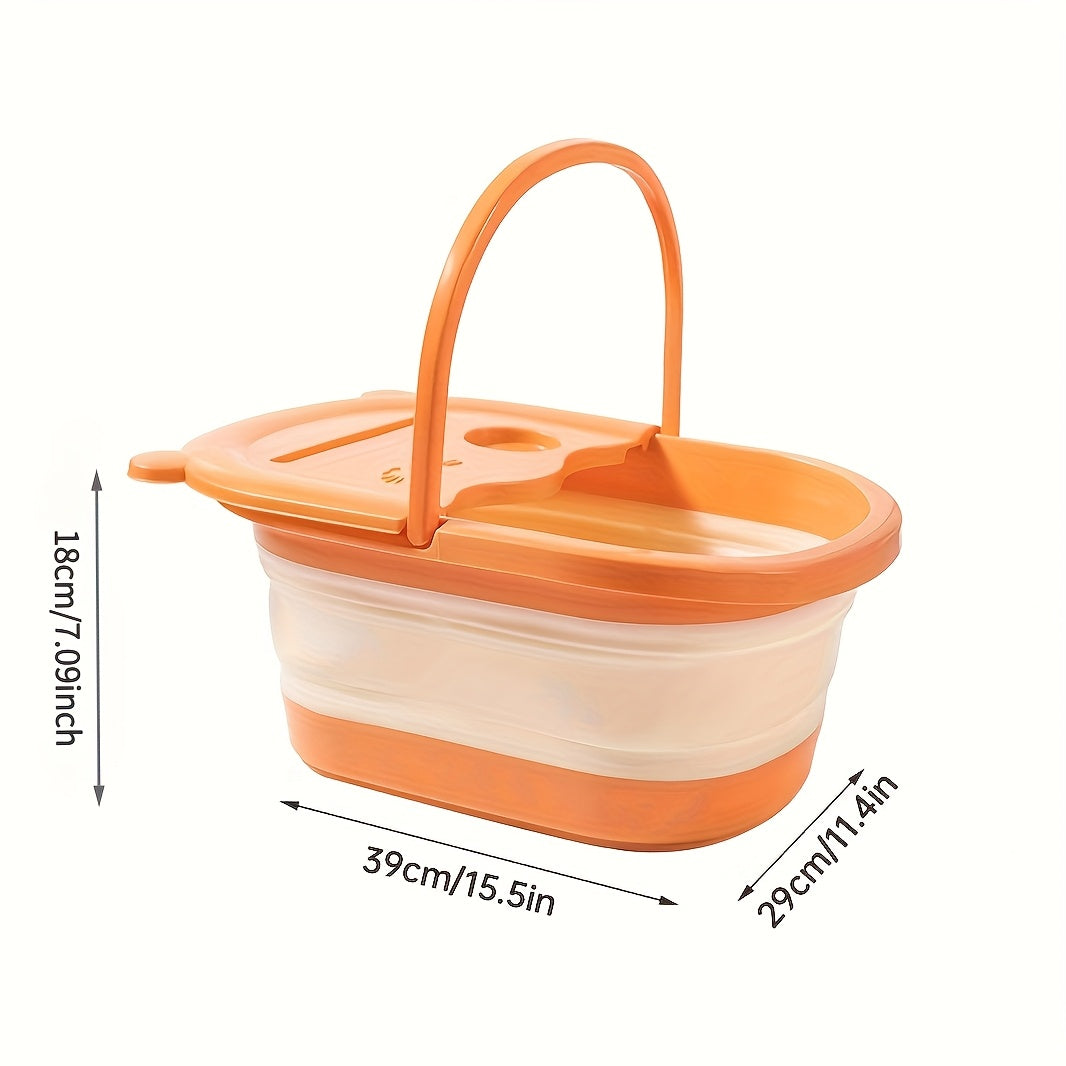 Baño de pies plegable con masajeador incorporado - Gran piscina de relajación, no necesita electricidad, diseño portátil para uso en el baño del hogar y en el spa, accesorio de autocuidado con cubierta interior naranja y cubierta de cojín suave, remojo d
