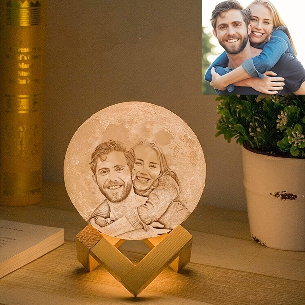 Lámpara de Luna con Iluminación Ambiental, 1 ud Lámpara de Luna Impresa en 3D con Iluminación Ambiental de 16 Colores, Luz de Mesa LED, Foto Personalizada, Control Remoto, Batería Recargable de 300mAh, Función Infrarroja, Ideal para Dormitorio, Sala de E