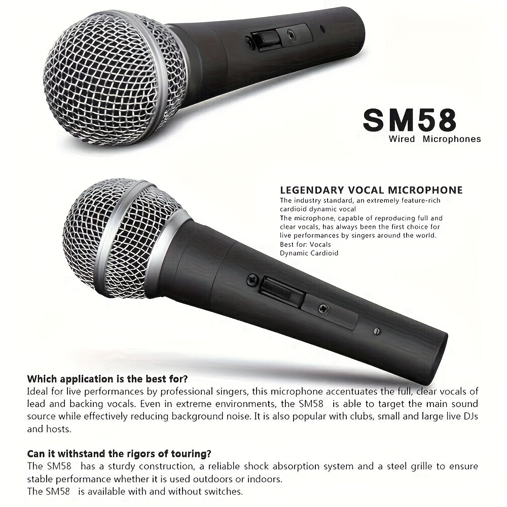 Microfono Dinámico SM58 Profesional - Construcción Robusta, Rejilla de Reducción de Ruido, Compatible con USB (Sin Necesidad de Pilas) - Ideal para Conciertos en Vivo, Karaoke, Podcasts, Iglesias y Estudios Caseros - Perfecto para Profesionales y Princip