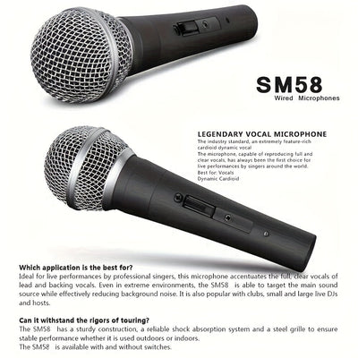 Microfono Dinámico SM58 Profesional - Construcción Robusta, Rejilla de Reducción de Ruido, Compatible con USB (Sin Necesidad de Pilas) - Ideal para Conciertos en Vivo, Karaoke, Podcasts, Iglesias y Estudios Caseros - Perfecto para Profesionales y Princip