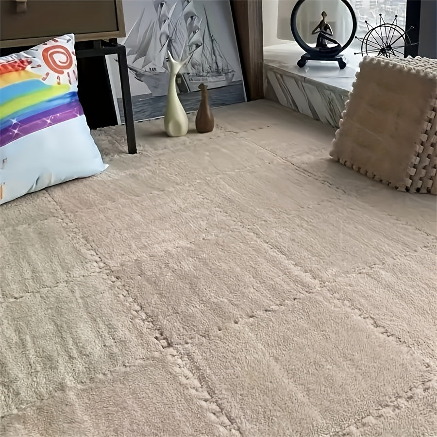24pcs, Alfombra de Peluche Empalmada para Mesita de Noche, Cobertura Completa para Dormitorio con Estilo, Uso Doméstico Cobertura Completa Puede Ser Cortada Alfombra de Suelo Empalmada de Peluche, 29.97*29.97cm