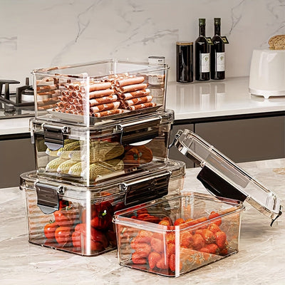 6pcs Cajas de Conservación de Alimentos para Refrigerador, Adecuadas para Nevera, Cocina, Sala de Estar, etc. Gran Capacidad con Sello Transparente Doble Hebilla Fácil de Ver, Ligero y de Alta Calidad