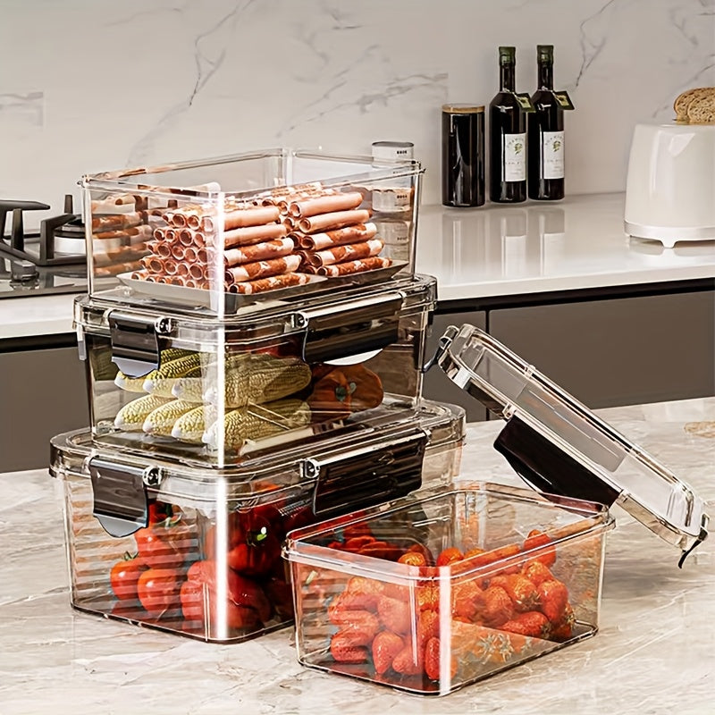 6pcs Cajas de Conservación de Alimentos para Refrigerador, Adecuadas para Nevera, Cocina, Sala de Estar, etc. Gran Capacidad con Sello Transparente Doble Hebilla Fácil de Ver, Ligero y de Alta Calidad
