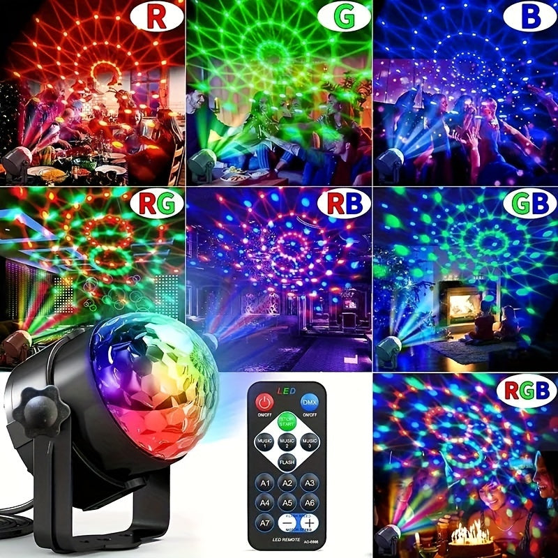 [Luz Mágica de 7 Colores LED] Bola Mágica LED de 7 Colores con Control Remoto - Lámpara de Fiesta Disco Alimentada por USB - Luz Nocturna Versátil para DJs, Bodas, KTV y Decoración del Hogar con Patrones Dinámicos