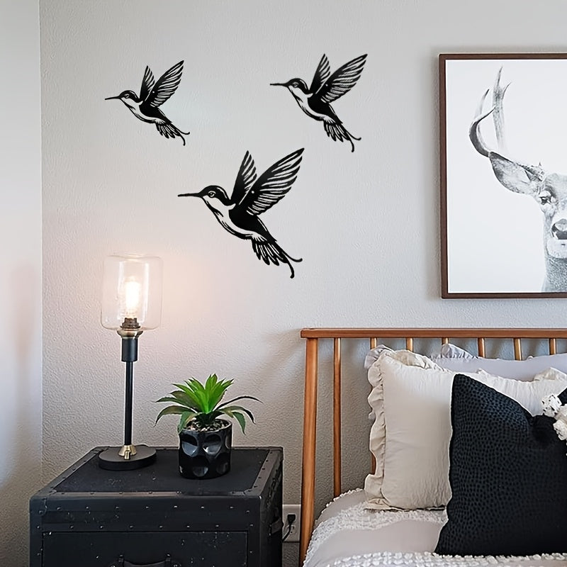 Arte metálico decorativo 3 Birds, cerca decorativa con figuras de colibrí, estilo pastoril, color negro, material de metal, decoración moderna para pared, arte en hierro, artesanía metálica, para dormitorio, sala, cocina, decoración de pared, cerca para