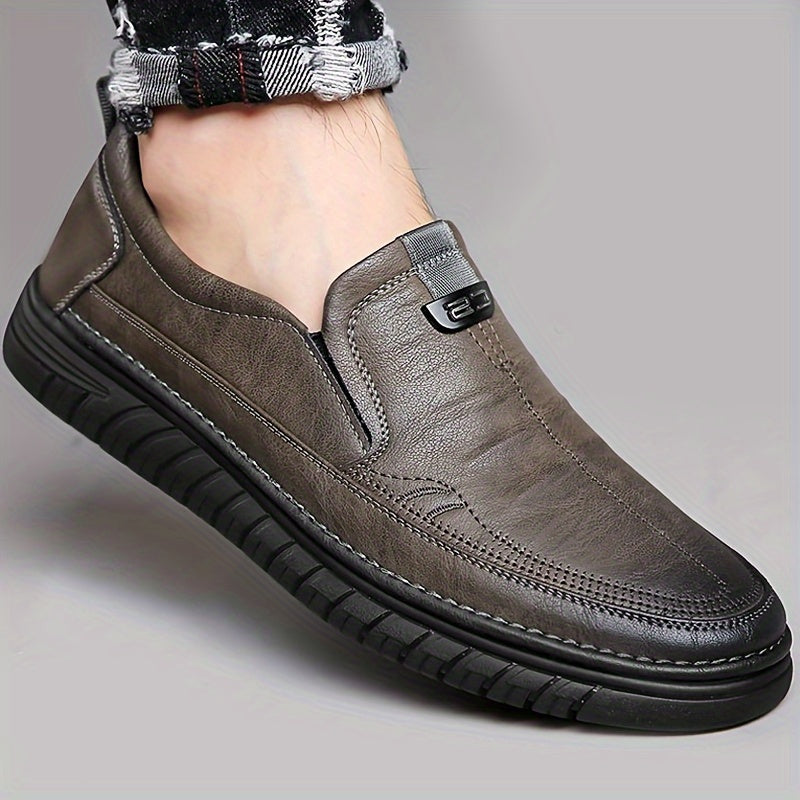 Mocasines Cómodos con Agarre de Goma, Mocasines Cómodos para Hombre con Agarre de Goma Suave: Color Puro, Estilo Casual de Calle, Forros de PU, Suelas de Goma, Plantillas de PU, Puntas Redondas para la Temporada de Primavera/Otoño
