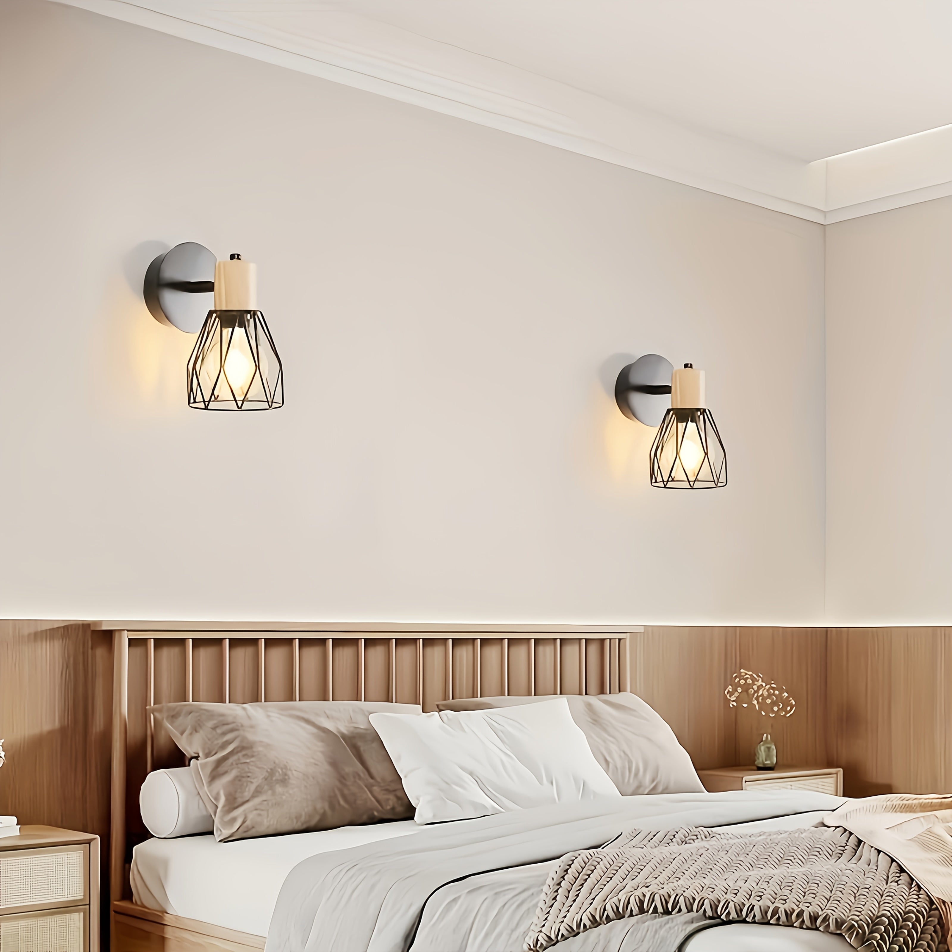 2 Piezas de Apliques Industriales - Lámpara de Pared con Cabeza Ajustable y Jaula Metálica Negra, Iluminación Semi-Encastrada Moderna para Sala, Dormitorio o Cocina, Escaleras - Compatible con Alexa, Base E26 (Bombillas No Incluidas), Luces Laterales Con