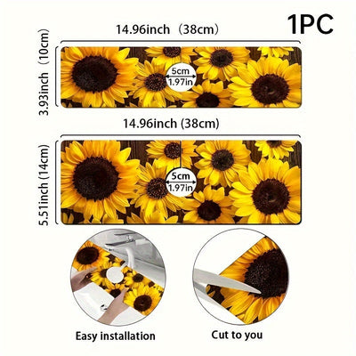 Tapete de fregadero de cocina de secado rápido con estampado de girasol - Poliéster duradero, diseño floral amarillo y negro, ideal para baño, oficina y decoración del hogar, tapete de baño | Tapete decorativo de fregadero | Tapete de poliéster