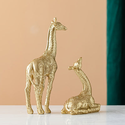 Conjunto de 2 piezas de Adorno de Jirafa, Estatua Dorada de Arte y Artesanía, para Decoración de Estantería, Sala de Estar, Oficina, Café, Decoración de Mesa, Entrada, Decoración de Invierno, Navidad y Año Nuevo