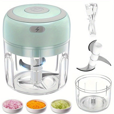Picadora Mini Recargable USB con Cuchilla de Acero Inoxidable de 3 Hojas - Picado en 5 Segundos para Ajo, Cebolla, Chile y Frutas, Capacidad de 100ml/250ml, Portátil para Camping y Cocina Hogareña, Diseño Fácil de Limpiar, Multifuncional, Herramienta de