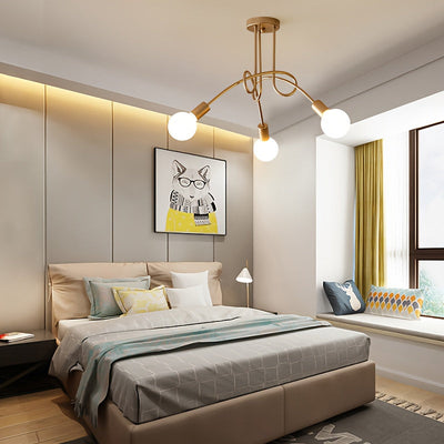 1 pieza de luz de techo dorada, luz de techo de tubo curvado de tres cabezas, adecuada para sala de estar, dormitorio, estudio, cocina, oficina, hotel (base de bombilla E26 - bombilla no incluida)