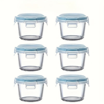 6 paquetes de recipientes de vidrio para almacenamiento de alimentos con tapas abatibles - Recipientes redondos multiusos y reutilizables - Sellado a prueba de fugas para refrigerios y salsas - Apto para microondas, congelador y lavavajillas
