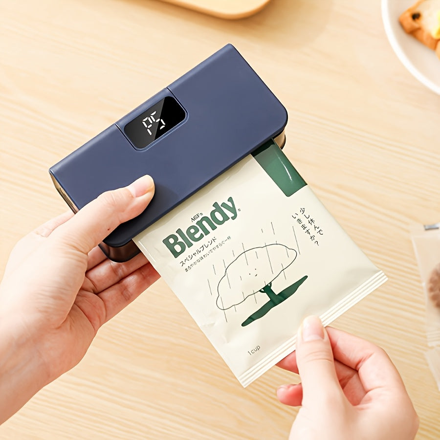 1 pieza de sellador de alimentos portátil recargable por USB con batería de litio de 1600 mAh - Preservador de snacks inalámbrico, a prueba de humedad, con pantalla ajustable de 6 niveles, temporizador de conteo, para interruptor y indicador de sellado c