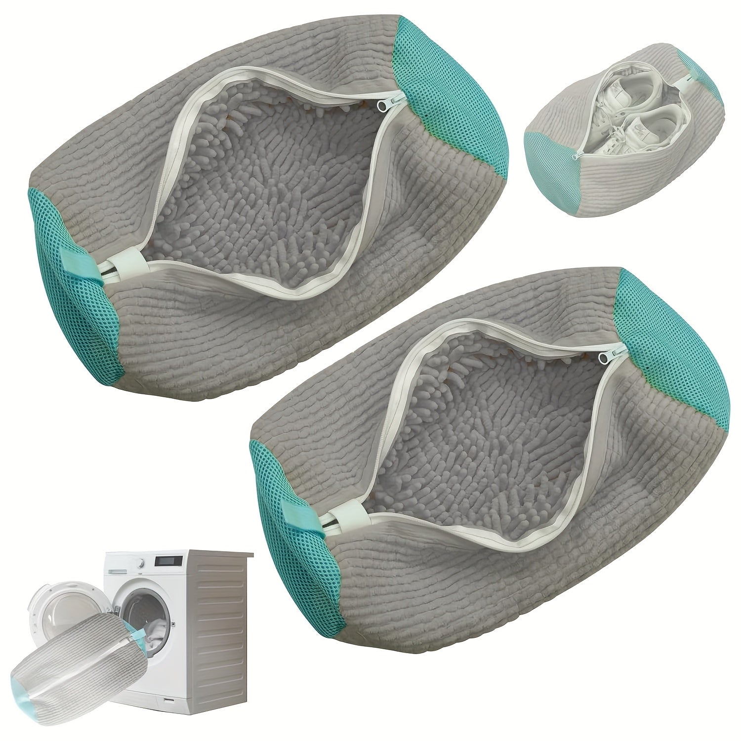 2 bolsas lavadoras para zapatos, bolsas reutilizables para lavar tenis en lavadora, bolsas de lavado para lavadora y secadora, limpieza profunda de 360° con cierre seguro, para todo tipo y talla de zapatos (amarillo), aptas para lavadora y secadora, acce