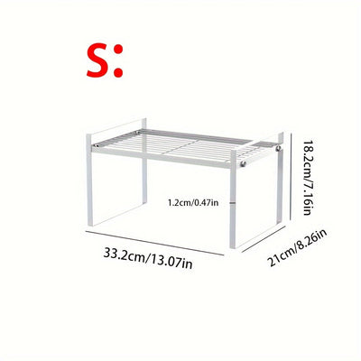 Estante de almacenamiento de cocina de metal contemporáneo de 1 pieza, organizador de estante de doble nivel para armario y mostrador, isla de almacenamiento abierta versátil para especias, utensilios, microondas - Uso sin electricidad, sin materiales de