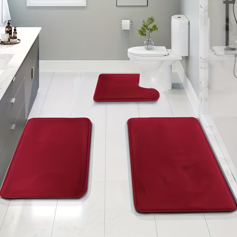 3 piezas de tapete para baño color sólido - Tapete antideslizante de felpa coral, suave, de poliéster, absorbente, ideal para piso de baño - Accesorios de baño de lujo