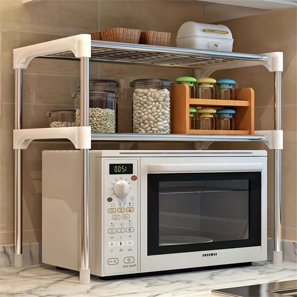 1 unidad de estantería de cocina de varias capas moderna, construcción de metal y PVC, diseño de estantería abierta, requiere ensamblaje, no necesita energía eléctrica, ideal para encimeras, fregaderos y hornos microondas