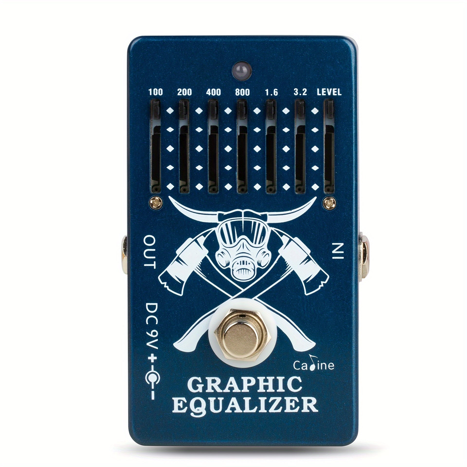 Pedal de Guitarra AHAJII Caline CP-71 EQ 6 Bandas - True Bypass, Diseño Gráfico Azul en Aleación de Aluminio con Cabeza de Toro, 9V DC Centro Negativo, 6 Bandas de Frecuencia Ajustables (100Hz-3.2kHz), Efectos para Guitarra Eléctrica, Pedal Multi-Efectos