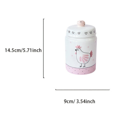 Tarro de Almacenamiento Elegante de Cerámica Rosa y Blanca con Diseño de Pollo en Relieve Bañado en Oro, Tapa con Perilla - Ideal para Galletas, Té y Objetos Pequeños | Solo Lavado a Mano