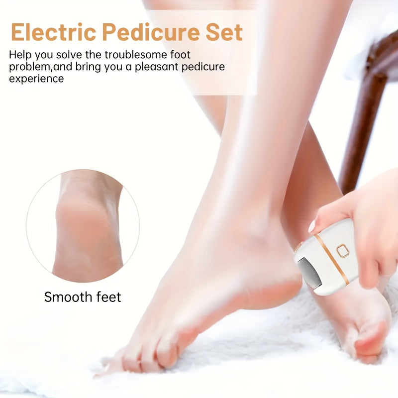 Lijadora eléctrica recargable por USB FEIYBA y eliminador de pies - Herramienta de cuidado portátil de color beige con batería, lijadora ajustable de 2 velocidades, diseño ergonómico y almohadillas fáciles de limpiar para uso doméstico, dispositivo de cu