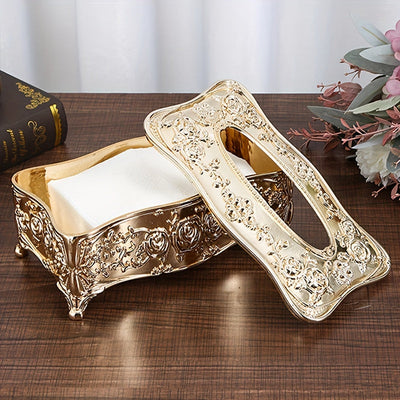 Elegante Soporte para Caja de Pañuelos de Estilo Europeo Plateado - Plástico Pulido, Accesorio Cuadrado para Baño para Hogar, Restaurante, KTV y Hotel