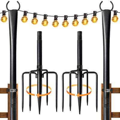 6/4/2 piezas de 3,05 metros de postes de luz de jardín de metal negro con múltiples ganchos - Fijo de luz colgante para exteriores para patio, decoración de Navidad y bodas, no necesita electricidad, luces de cuerda para decoraciones al aire libre, ilumi