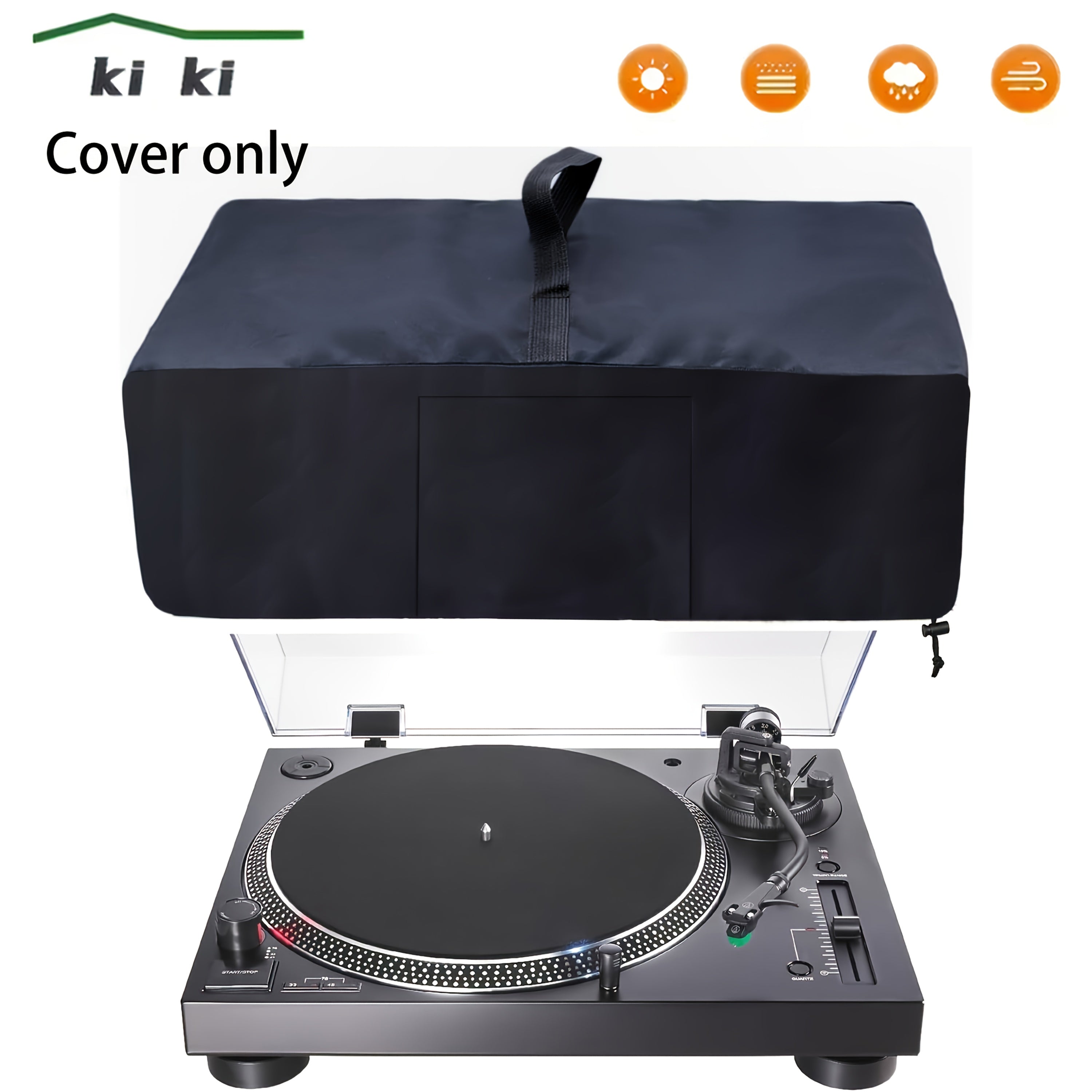 Funda de plato giratorio, nuevo protector de reproductor de vinilo negro, protector de alfombrilla para el hogar, adecuado para la mayoría de los modelos de reproductor de vinilo con asa y bolsillo (negro/gris)