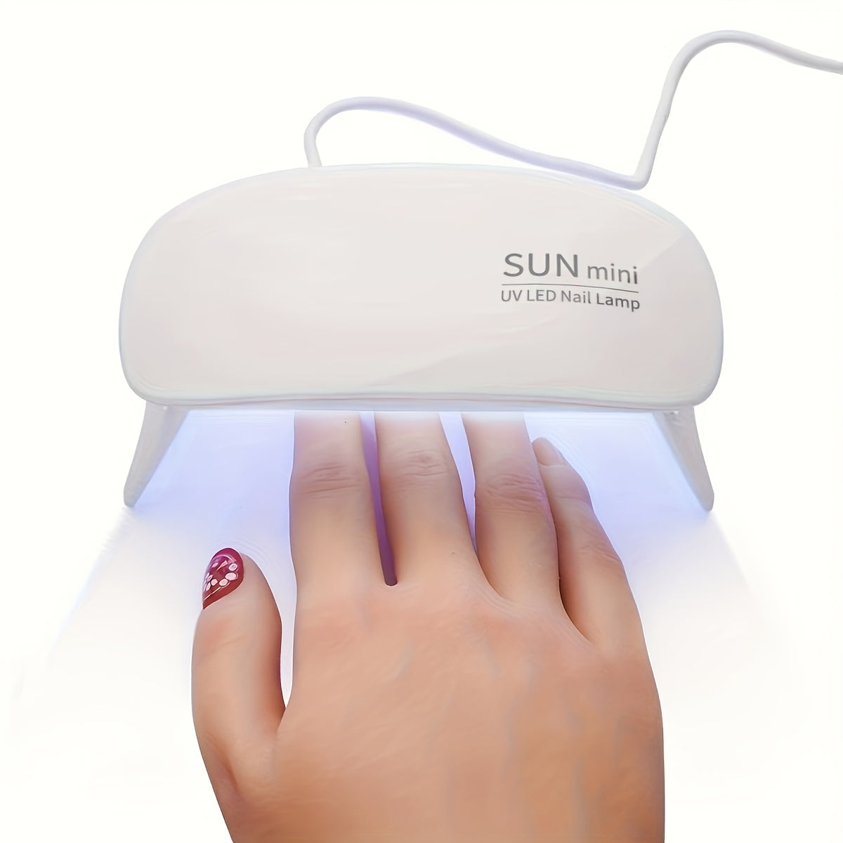 Lámpara de uñas portátil mini con 6 luces LED, color rosa y blanco, alimentación USB, diseño plegable, ideal para esmaltado en gel y secado, perfecta para cuidado de manos, pies y uñas