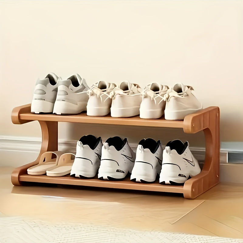 Organizador de Zapatos de 2 Niveles - Estante Estrecho y Resistente con Acabado en Madera Natural, Almacenamiento para Entrada, Sala, Dormitorio o Cocina - Fácil Montaje, Diseño Minimalista, Construcción Robusta, Acabado en Bambú, Ideal para Hogar Famili