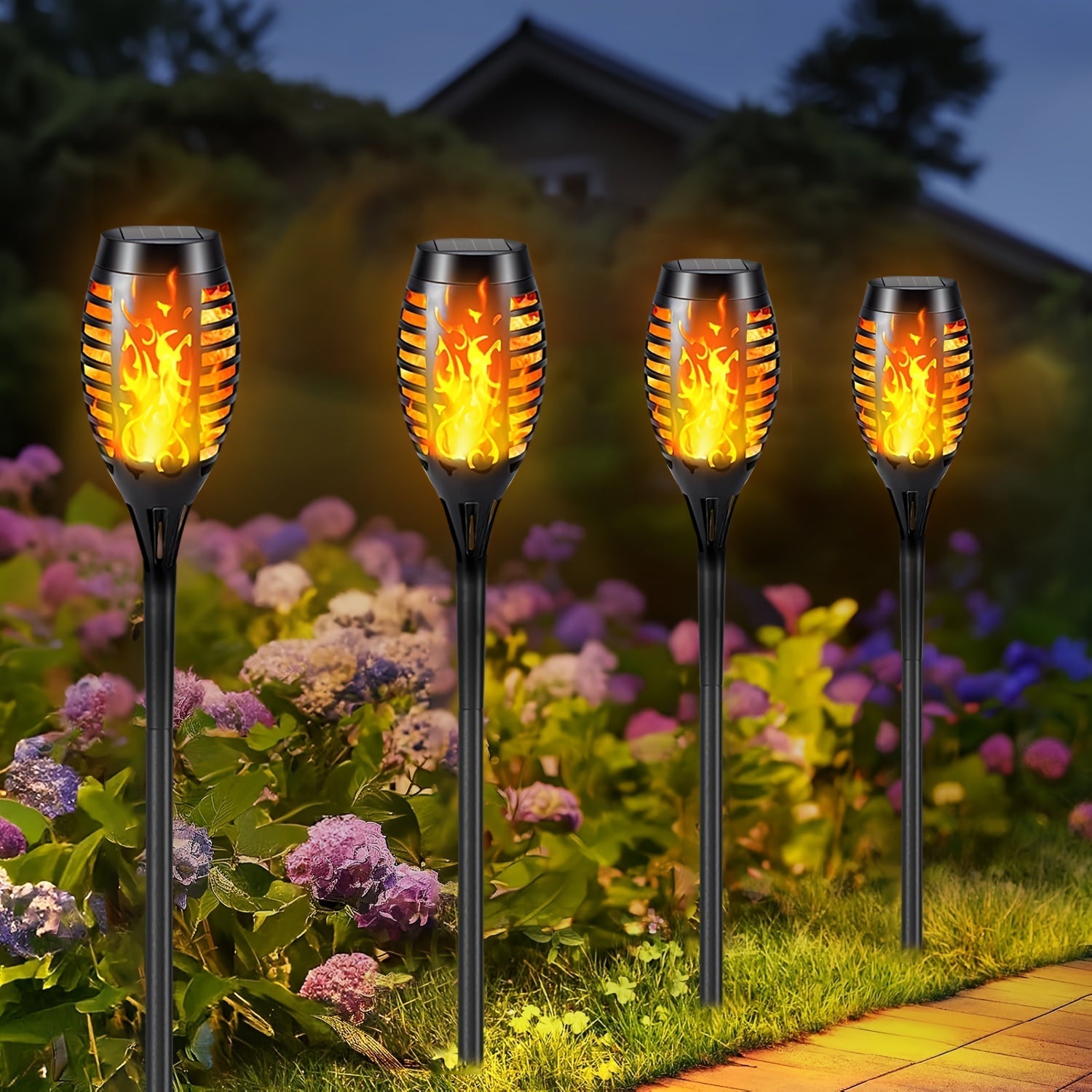 4/8/12 luces solares para jardín con efecto de llama parpadeante, plástico, carga solar, batería de níquel 600mAh, encendido/apagado automático, para césped, patio, acera y entrada