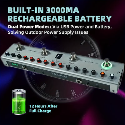 Procesador de efectos de bajo portátil M-VAVE, todo en uno - 36 presets/9 simulaciones de amplificadores, 8 cargadores de IR, retraso, modulación, reverberación, afinador, conexión BT, batería de 12 horas, recargable por USB - para grabación y actuación