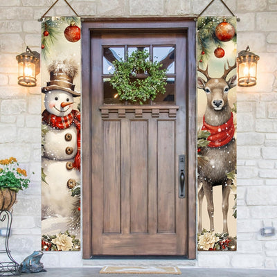 2 piezas, Cartel de Bienvenida Navideño para el Porche, Decoración de Puerta con Árbol de Navidad, Muñeco de Nieve, Santa Claus y Ratón, Bandera Colgante, Copo de Nieve Decoración de Granja para Vacaciones de Invierno, Decoración Exterior para el Hogar,