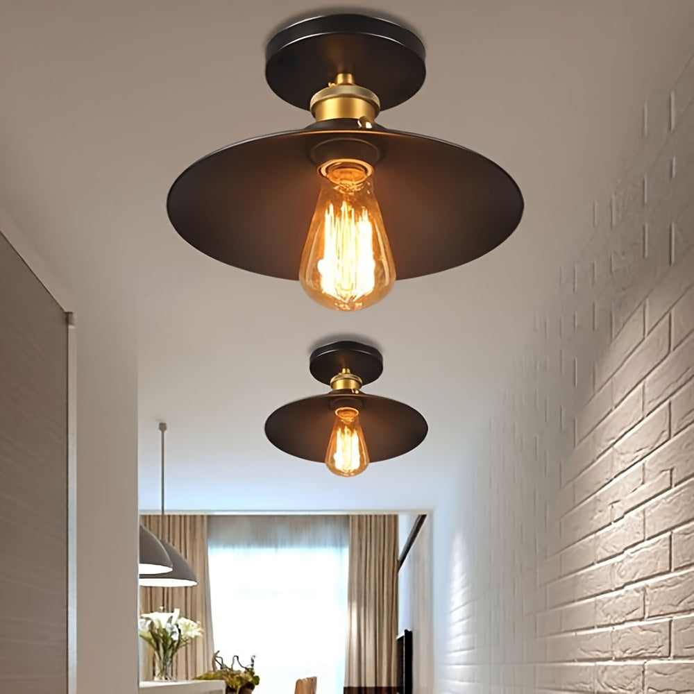 2 piezas de lámpara de techo industrial vintage, iluminación de techo con pantalla de hierro negro, lámpara de techo vintage con pantalla de metal, accesorios de iluminación estilo granja para pasillo, loft, cocina o bar, luz montada semiempotrada en col