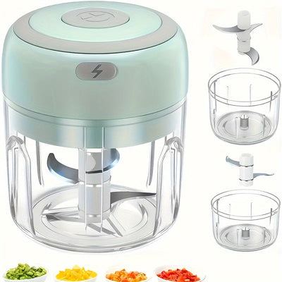 Picadora Eléctrica Inalámbrica de 8.45 oz para Ajo, Carne, Verduras, Cebollas, Frutas y Más - Ideal para Actividades al Aire Libre, Cortador y Rebanador de Vegetales, Electrodoméstico Compacto, Cocina Moderna con Cámara de Picado Visible