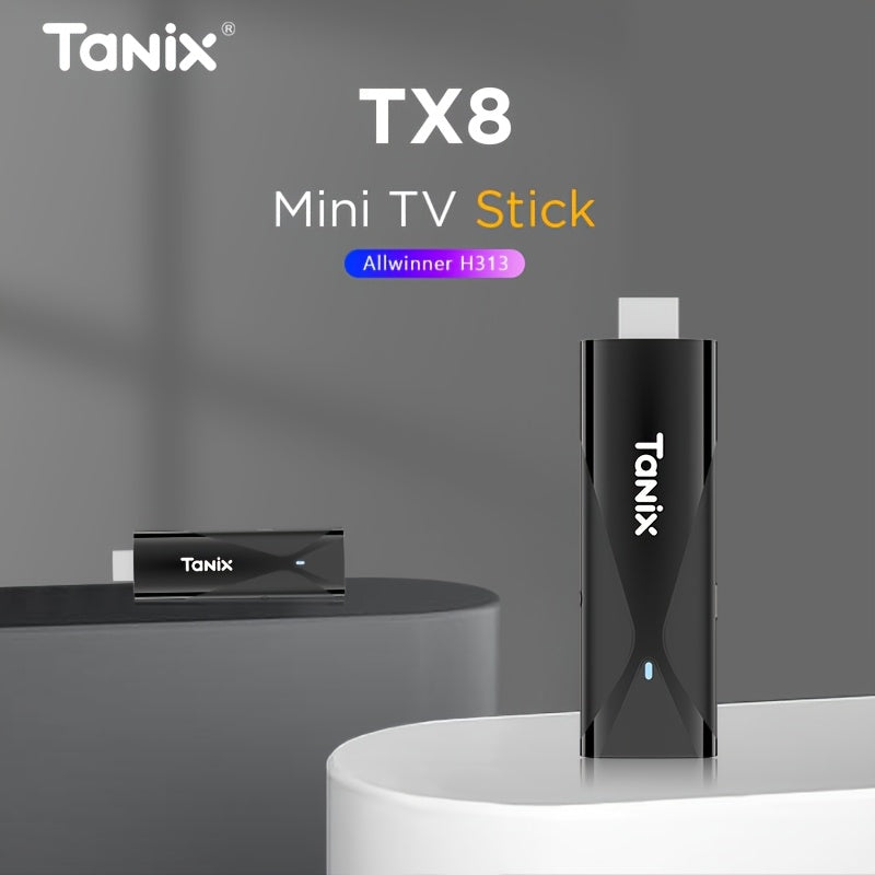 Nuevo Upgrade Original Tanix TX8 Mini TV Stick Smart Set Top Box Android 10 WIFI Wireless 5.0 Procesador Quad Core ALLWINNER H313 Soporte 4K Full HD DLAN Miracast Reproductor de Medios para Internet, Ideal para Ver Partidos en Casa y Juegos en Tiempo Rea