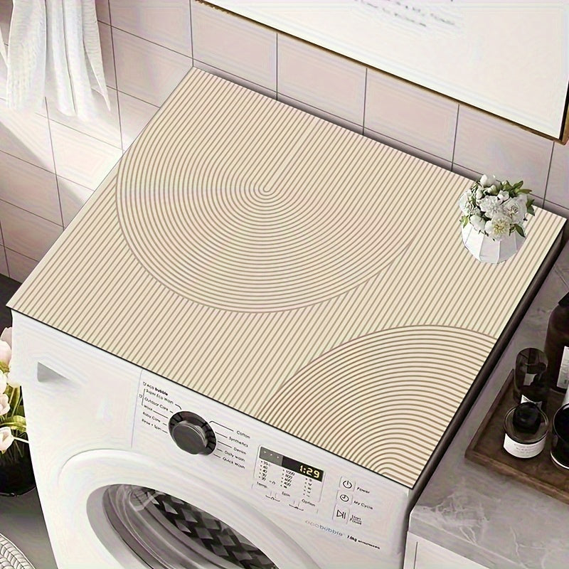1 protector moderno geométrico a rayas para lavadora y secadora, superficie antideslizante y de secado rápido, color crema, cubierta absorbente y duradera para electrodomésticos, accesorio decorativo para cuarto de lavado, tela absorbente
