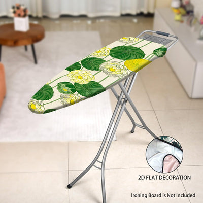 2D Plano, Cubierta de Tablero de Planchar 2D Plano - Lavable, Fácil de Instalar, Se Ajusta a la Mayoría de Tableros de Planchar de Tamaño Estándar, Patrón Floral Vibrante con Flores Amarillas y Hojas Verdes, Decoración del Hogar para Verano y Otoño, No I