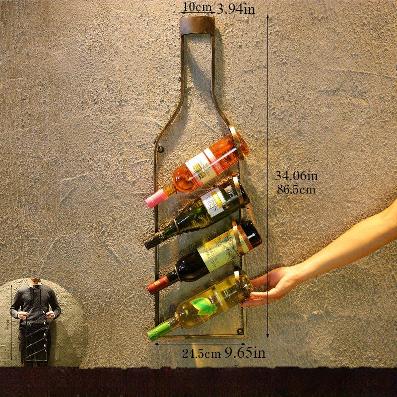Soporte de Vino de Bronce Vintage para Montar en Pared, Capacidad para 4 Botellas, Organizador Decorativo para Bar en Casa, Decoración Temática de Vino | Montaje Rústico en Pared | Soporte Elegante para Botellas de Vino