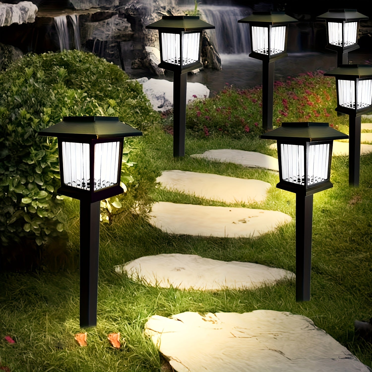 6 luces solares de jardín con clavijas - Iluminación LED exterior para caminos, luz cálida/blanca, encendido/apagado automático, fácil instalación, ideal para jardín, cabaña, parque o calle - Regalo perfecto para Navidad y Halloween, iluminación solar ex