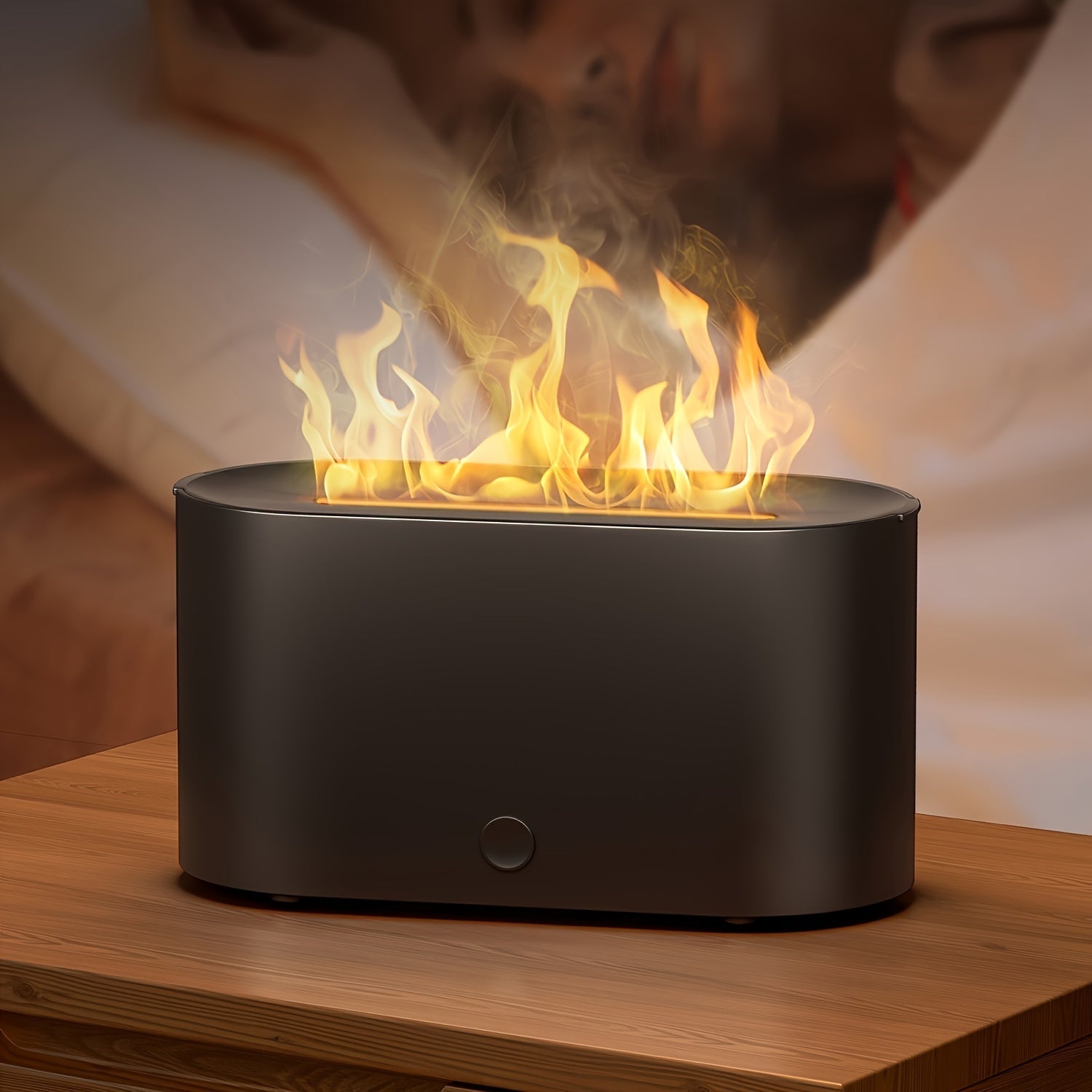 1pieza Diseño en forma de llama, humidificador, aceite esencial puede ser utilizado como difusor de fragancia de aire, humidificador de llama simulada, humidificador, para dormitorio nocturno, adecuado para iluminación doméstica y ambiental