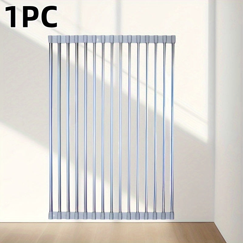 SunCleanse Armario de secado de platos enrollable con 15 tubos - Secador de platos de acero inoxidable multifuncional sobre el fregadero, 43cm x 30cm, Diseño plegable y colapsable, Ideal para encimeras de cocina, Portátil y versátil soporte de tazas, Arm