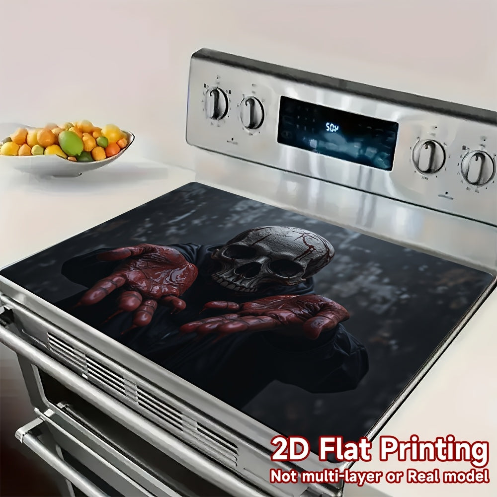 1pc Protector de Cocina para Halloween - Diseño de Calavera Sangrienta y Manos, Alfombrilla Antideslizante para Estufa, Fácil de Limpiar, Decoración Espeluznante para Lavadora, Secadora y Encimera, Accesorio de Hogar, Impresión Plana 2D, Decoración del H